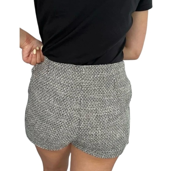 ZARA NWT Cotton Black / White Tweed Skort Silver Buttons Side Zipper US Sz M - Picture 3 of 13